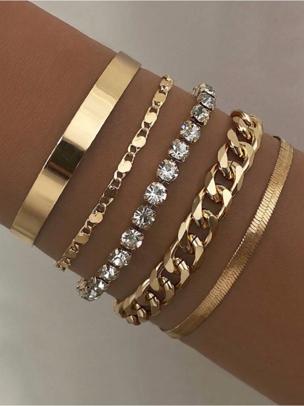 Gold-Tone Layered Bracelet Set with Crystal Tennis Bracelet